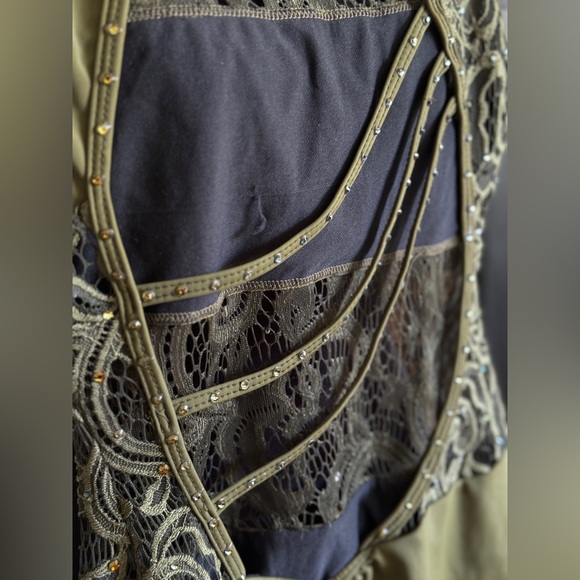 🌿Green custom lace Leotard dance costume with rhinestones, SA - Picture 8 of 11